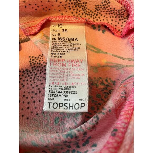 Topshop Ruby Magical Leopard Ruched Blouse Crop Top Size 6 Pink Bell Sleeves - Picture 7 of 8